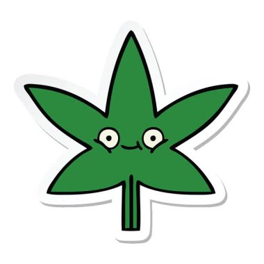 Küçük bir çizgi film marihuana yaprağının basit bir kıvrımlı çıkartması.
