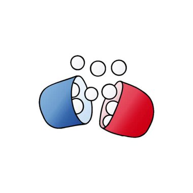 Açık ilaç tabletinin basit bir çizgi film çizimi