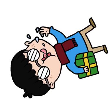 Basit bir çizgi filmci çocuk Noel hediyesi olarak gözlük takıyor.