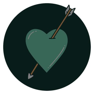 Basit bir döngü ikonik dövme tarzı ok ve kalbin görüntüsü