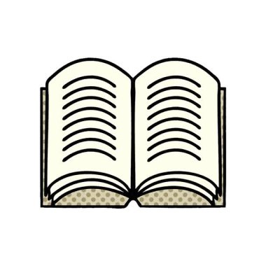 Açık bir kitabın basit bir çizgi roman tarzı çizgi filmi.