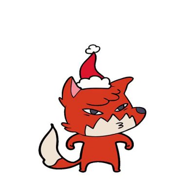 Basit bir döngü, akıllı el çizimi Noel Baba şapkası takan tilkinin çizimi.