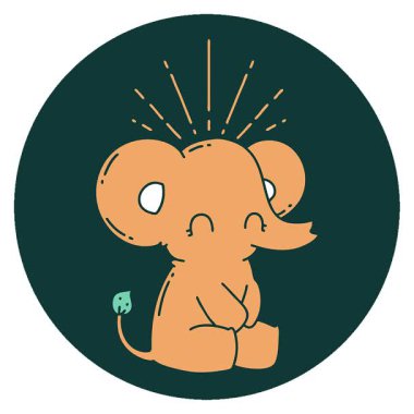 Dövme stili şirin bir filin basit bir canlandırma simgesi