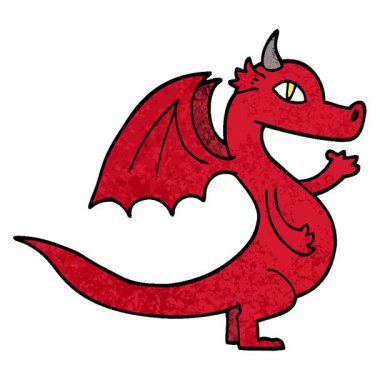 Basit bir döngü animasyonu sevimli grunge desenli çizim çizgi film ejderhası.