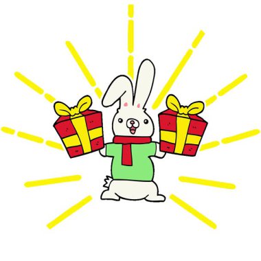 Noel hediyeli basit bir çizgi film tavşanı.