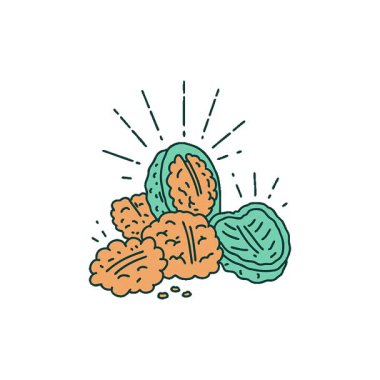 Geleneksel dövmeli ceviz kabuklu basit bir canlandırma.