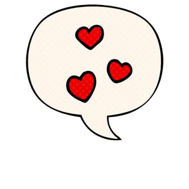 Çizgi roman tarzında basit bir çizgi film aşk kalbi konuşma baloncuğu