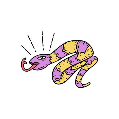 Geleneksel dövme stili tıslayan yılanın basit bir canlandırması.