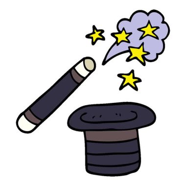 Basit bir döngülü çizgi film karalama sihirbazları şapka ve değnek