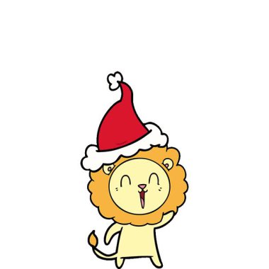 Gülen aslanın elinin çizdiği basit bir çizgi Noel Baba şapkası.