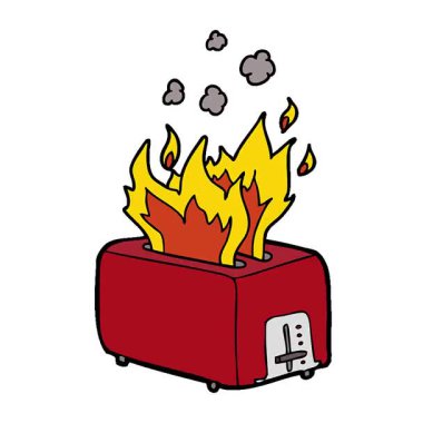 Basit bir çizgi film yanan tost makinesi.