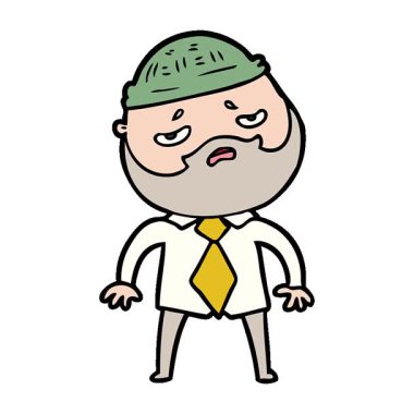 Basit bir çizgi film karakteri sakallı endişeli bir adam.