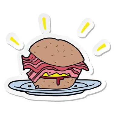 Basit bir çizgi film pastırmalı sandviç etiketi.