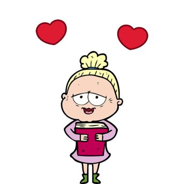 Basit bir çizgi film çizgi filmi. Mutlu yaşlı kadın.