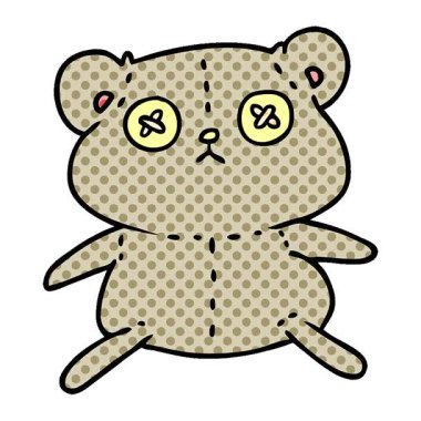 Sevimli bir oyuncak ayının serbest çizilmiş basit bir çizgi filmi.