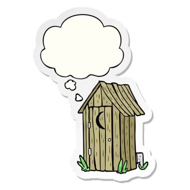 Basit bir çizgi film çizgi filmi açık hava tuvaleti. Üzerinde baskı etiketi olarak düşünce balonu var.