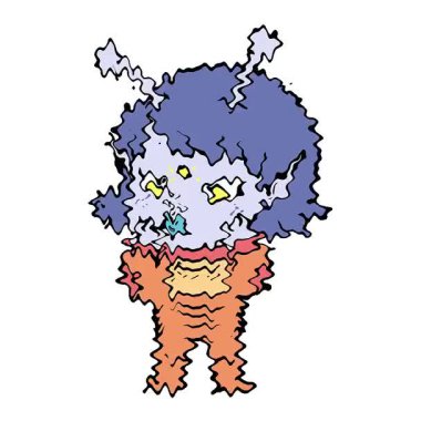 Basit bir döngülü çizgi film karakteri sinirli uzaylı kız.