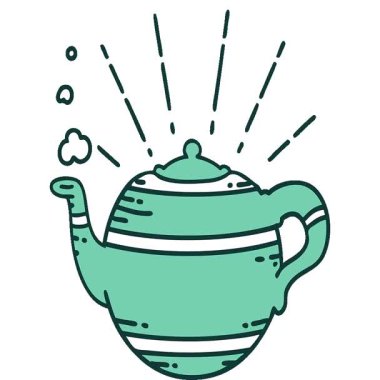 Geleneksel dövme stili buharlı çaydanlığın basit bir illüstrasyon canlandırması