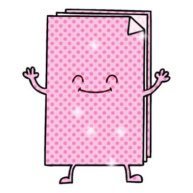 Basit bir çizgi roman stili çizgi film mutlu kâğıt yığını.