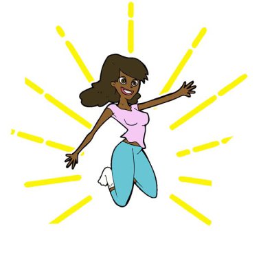 Basit bir çizgi film karakteri zıplayan kadın.