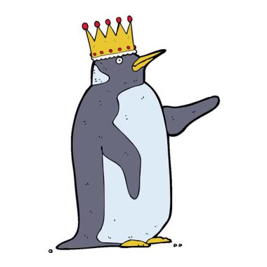 Taç takan basit bir çizgi film pengueni.