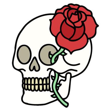 Geleneksel kafatası ve gül şeklinde basit bir döngü dövmesi.