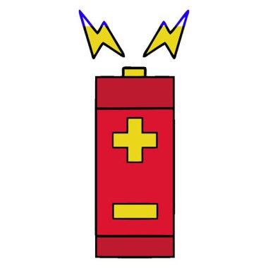 Basit bir döngü çizimi, sevimli bir batarya karikatürü.