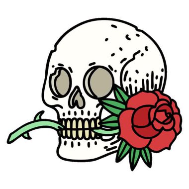 Geleneksel kafatası ve gül şeklinde basit bir döngü dövmesi.