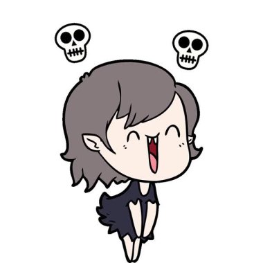 Basit bir döngülü çizgi film kahramanı mutlu vampir kız.