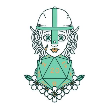 Basit bir döngülü Retro Tattoo stili elf dövüşçüsü.
