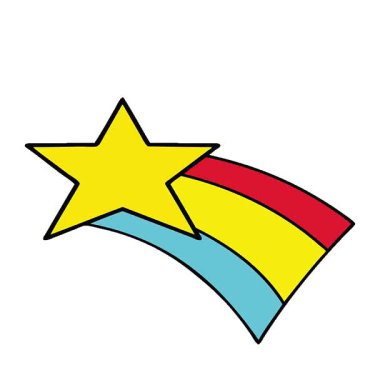 Kayan bir gökkuşağı yıldızının basit bir çizgi filmi.