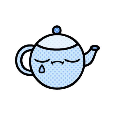 Üzgün bir çaydanlığın basit bir çizgi roman tarzı çizgi filmi.