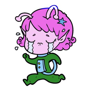 Basit bir çizgi film karakteri ağlayan uzaylı kız.