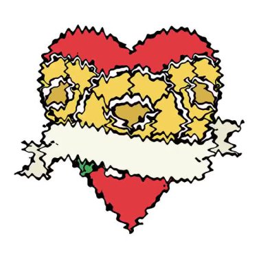 Geleneksel bir kalp ve çiçekli bayrak şeklinde basit bir döngü dövmesi.