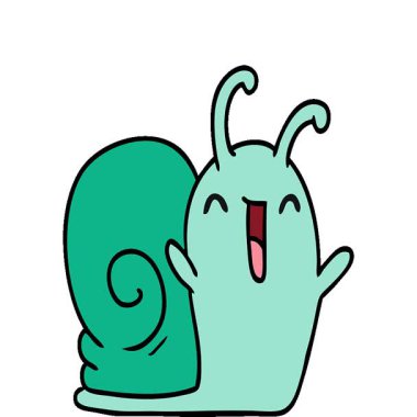 Basit bir çizgi film çizimi, kawaii mutlu tatlı salyangoz.