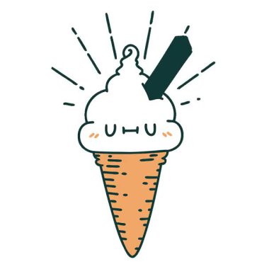 Geleneksel dövmeli dondurma karakterinin basit bir illüstrasyon canlandırması