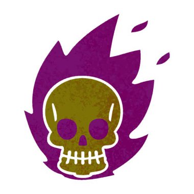 Basit bir döngü animasyon retro illüstrasyon tarzı tuhaf bir çizgi film kafatası