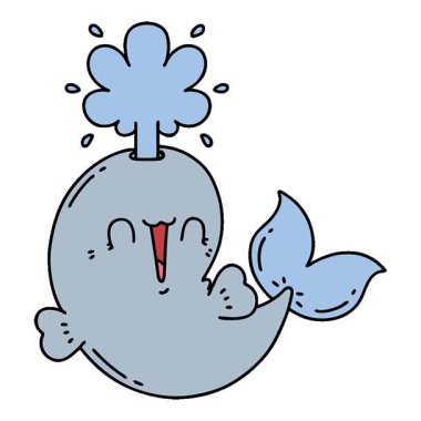 Geleneksel dövme stilinin basit bir canlandırması mutlu balina karakteri fışkırtıyor.