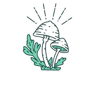 Geleneksel dövme stili mantarların basit bir döngü canlandırması