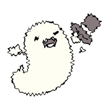 Silindir şapkalı mutlu bir cadılar bayramı hayaletinin basit bir çizgi filmi.