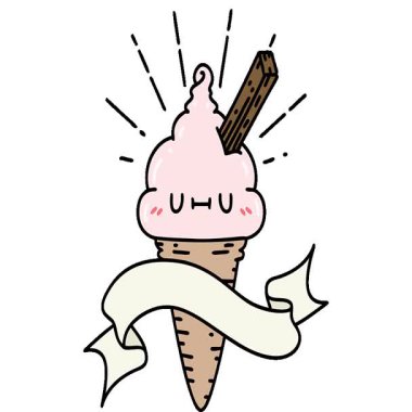 Dövme stili dondurma karakterli basit bir döngü animasyon parşömeni.