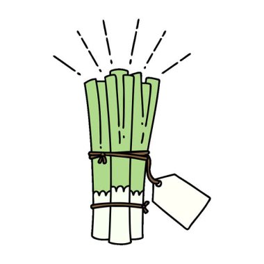 Geleneksel dövme stili pırasa demetinin basit bir döngü canlandırması