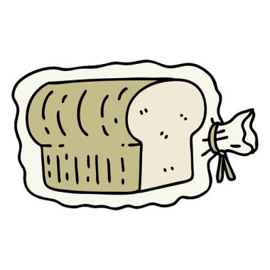 Plastik torbada basit bir çizgi film karakteri ekmek.