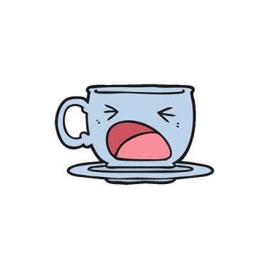 Basit bir çizgi film karakteri çay fincanı diye bağırıyor.