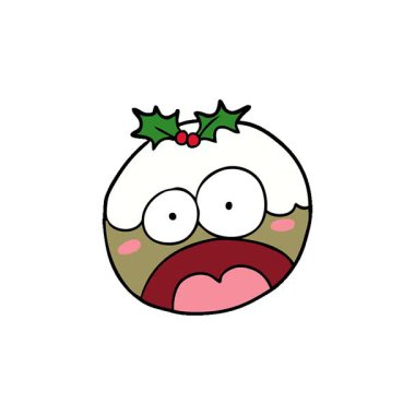 Basit bir döngü çizgi filmi. Şok suratlı Noel pudingi.