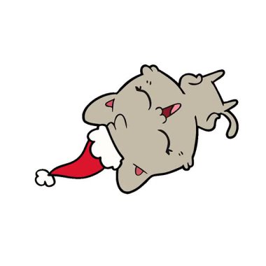 Basit bir döngülü mutlu el çizimi Noel Baba şapkası takan bir kedinin çizimi