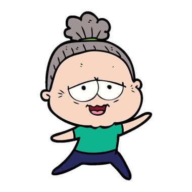 Basit bir çizgi film çizgi filmi. Mutlu yaşlı kadın.