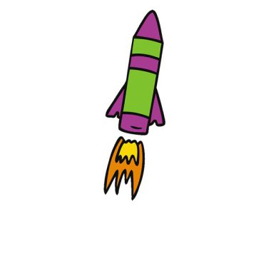 Basit bir döngü hareketli el çizimi uzay roketi karalaması