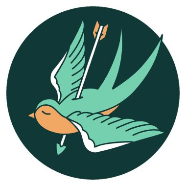 Basit bir döngü animasyon ikonik dövme şekli ile bir kırlangıcın ok ile fırlatılması