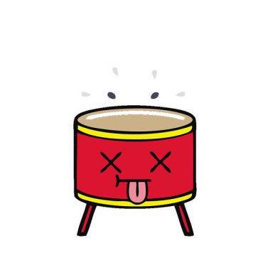 Basit bir döngü canlandırmalı düz renkli davulun retro karikatürü